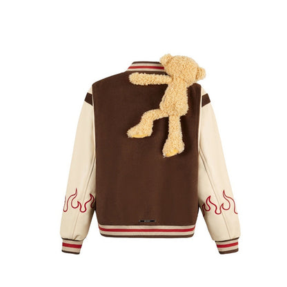 13DE MARZO Flame Baseball Jacket Ganache