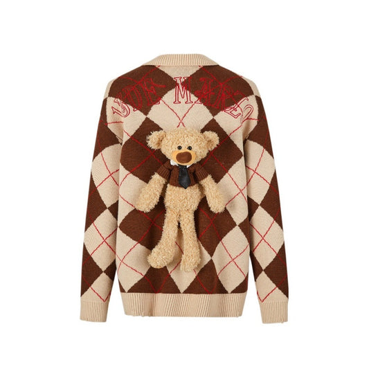 13DE MARZO Bear Retro Check Sweater Wheat