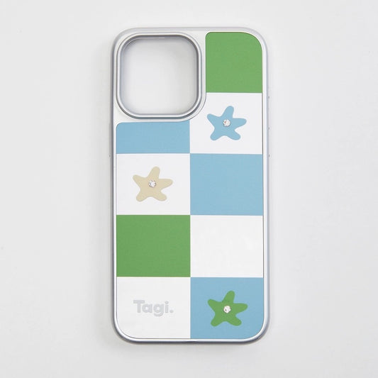 Tagi Mirror Diamond Grid Phone Case Sea Salt Matcha