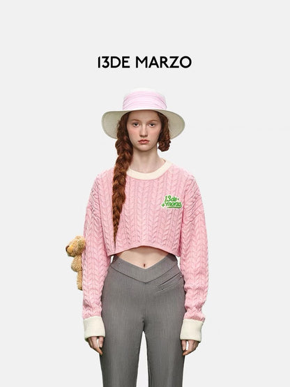 13DE MARZO Peach Bear Short Sweater Veiled Rose