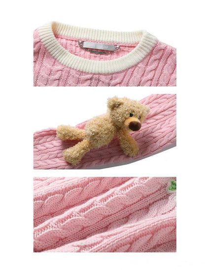 13DE MARZO Peach Bear Short Sweater Veiled Rose