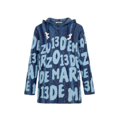 13DE MARZO Logo Printing Stripe Knit Hoodie Galactica