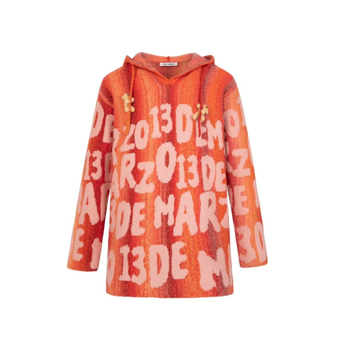 13DE MARZO Logo Printing Stripe Knit Hoodie Jaffa Orange