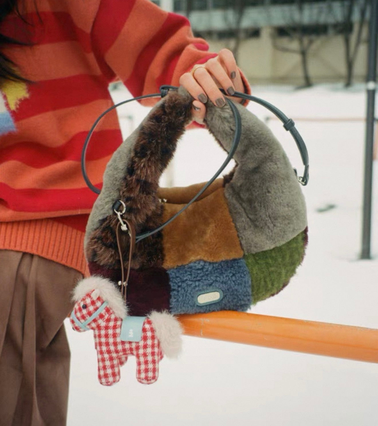 Tagi. Fuzzy Patchwork Shoulder Bag