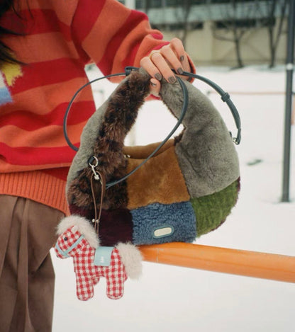 Tagi. Fuzzy Patchwork Shoulder Bag