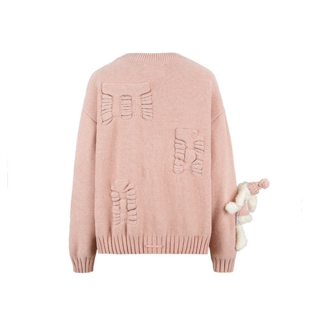 13DE MARZO Letter Weave Knit Cardigan Powder Pink