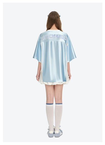 13DE MARZO Bear Cheerleader Satin Jersey T-shirt Blue