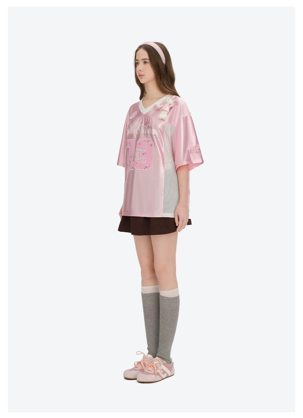 13DE MARZO Bear Cheerleader Satin Jersey T-shirt Pink