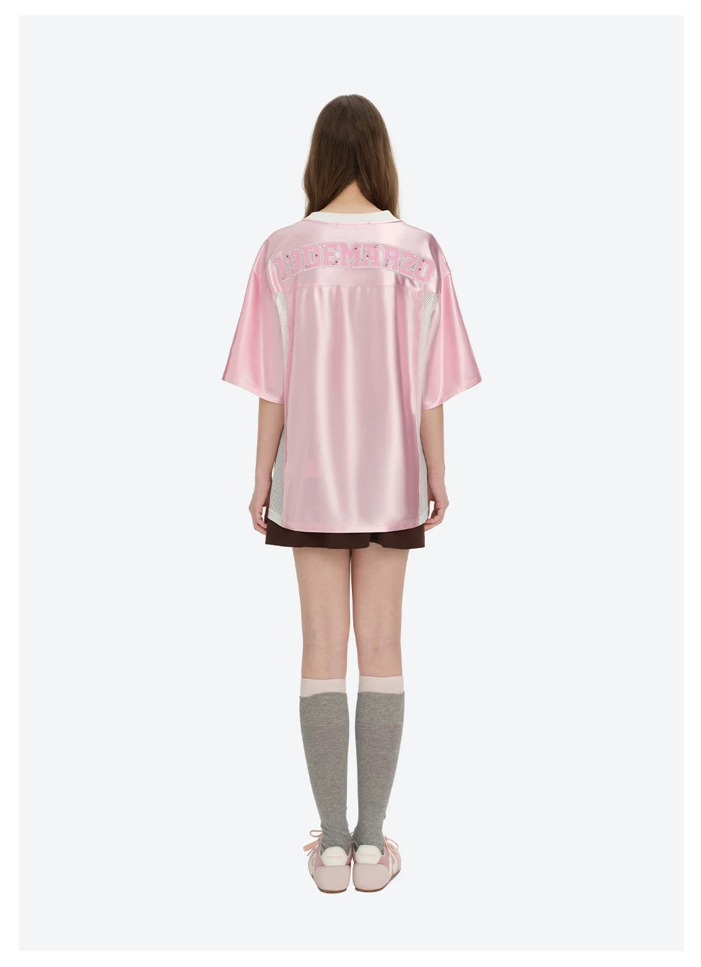 13DE MARZO Bear Cheerleader Satin Jersey T-shirt Pink