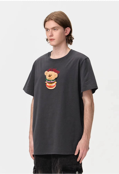 13DE MARZO Layered Hamburger T-Shirt Dark Grey
