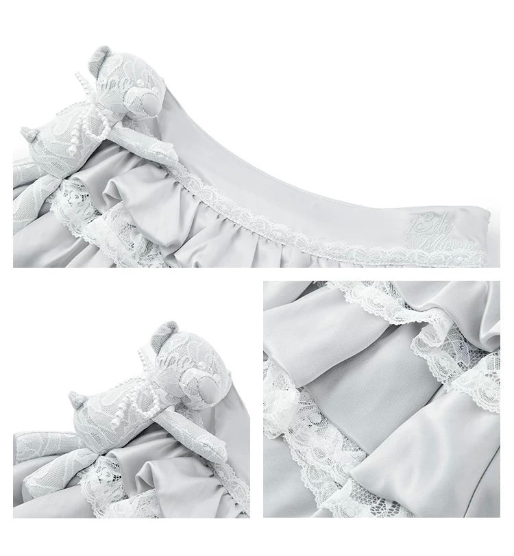 13DE MARZO Bear Lacy Bud Skirt Grey