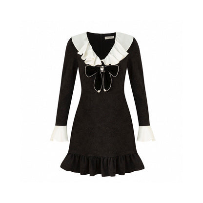 DIANA VEVINA Doll Collar Lace Dress Black