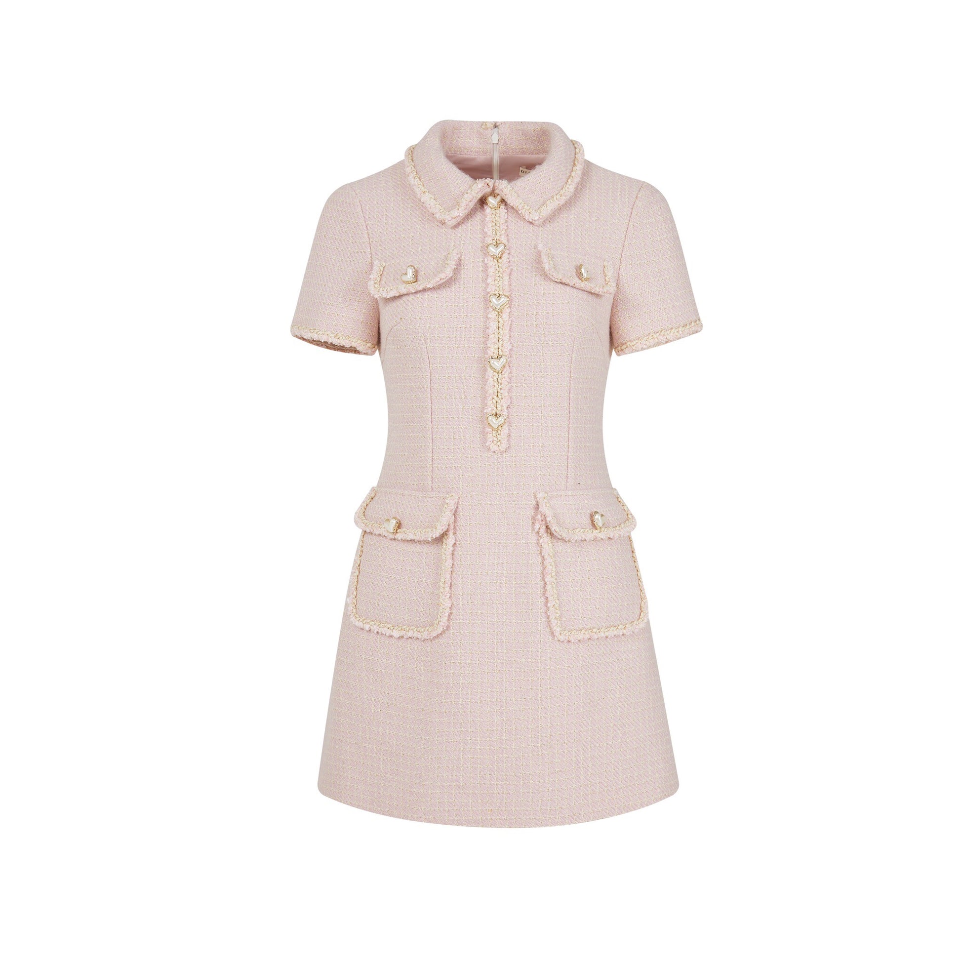 tweed dress pink DIANA VEVINA Heart Button Tweed Dress Pink – Fixxshop