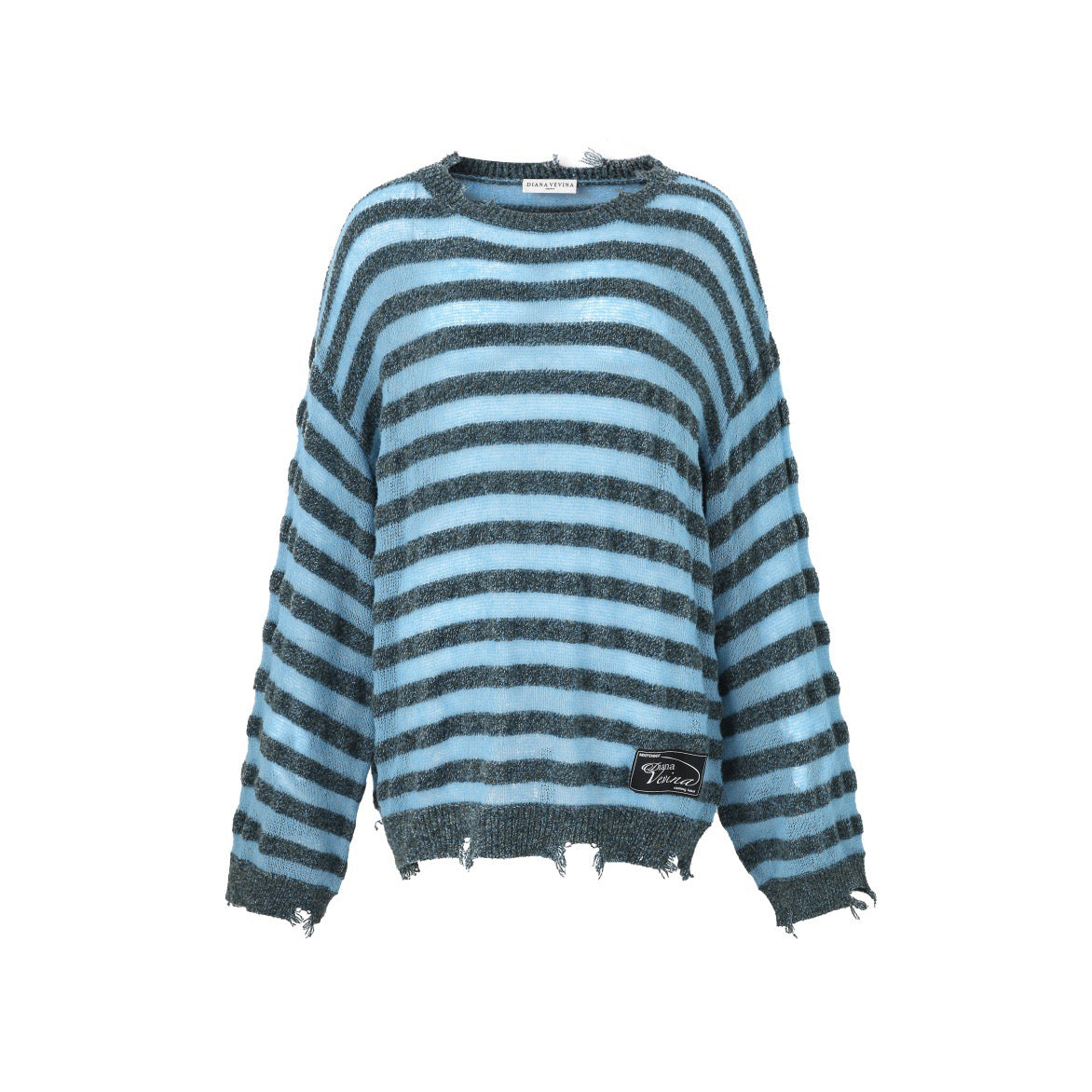 DIANA VEVINA Silhouette Colorful Stripe Destroyed Sweater Blue