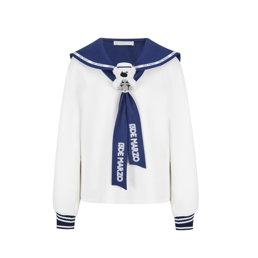 13DE MARZO Sailor Collar Long Sleeve White