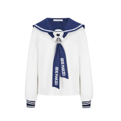 13DE MARZO Sailor Collar Long Sleeve White