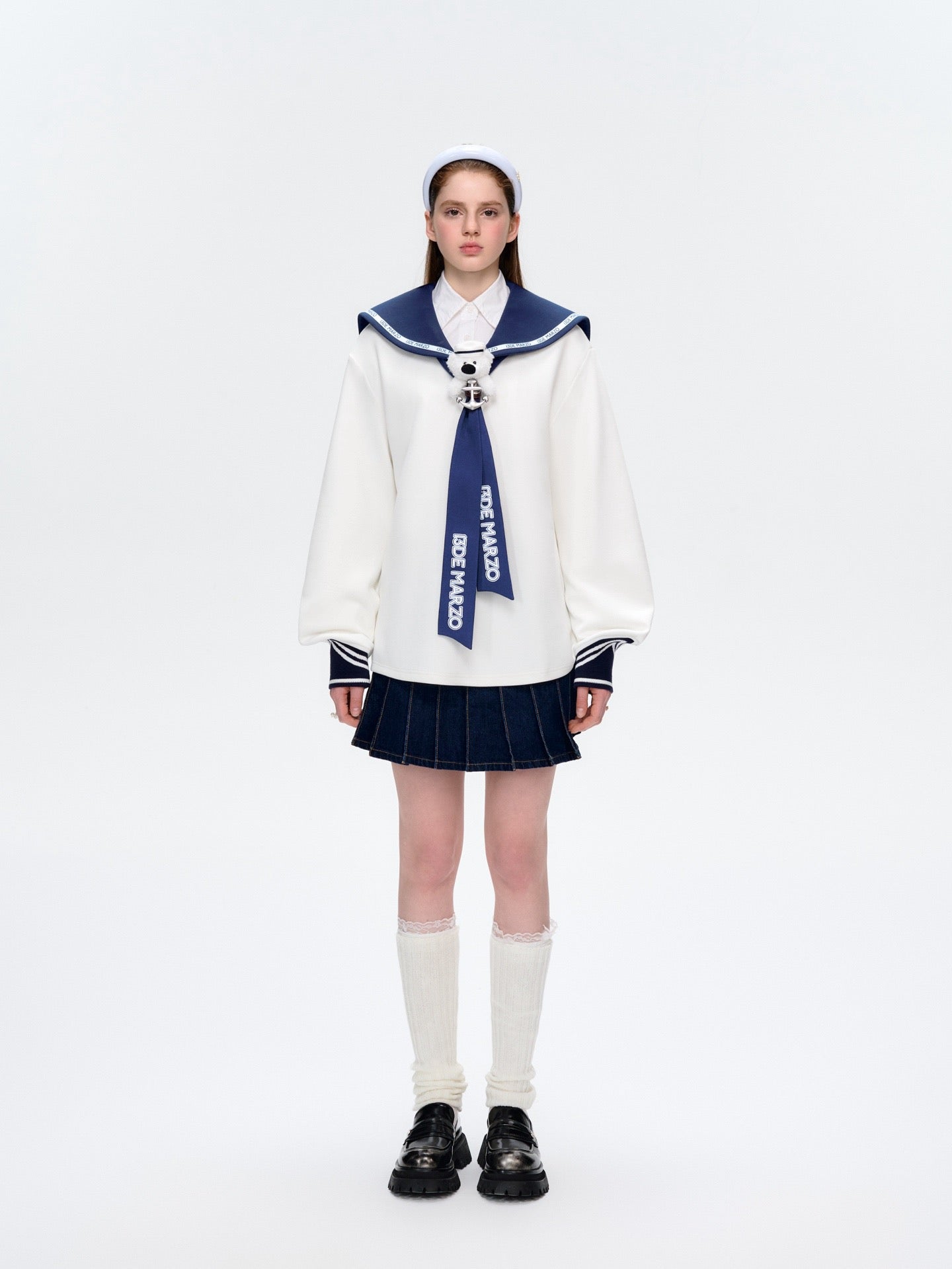 13DE MARZO Sailor Collar Long Sleeve White