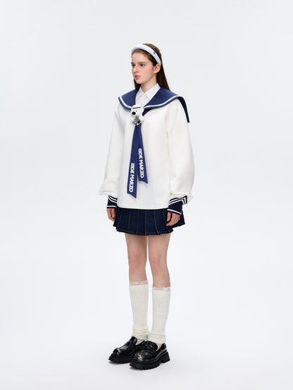 13DE MARZO Sailor Collar Long Sleeve White