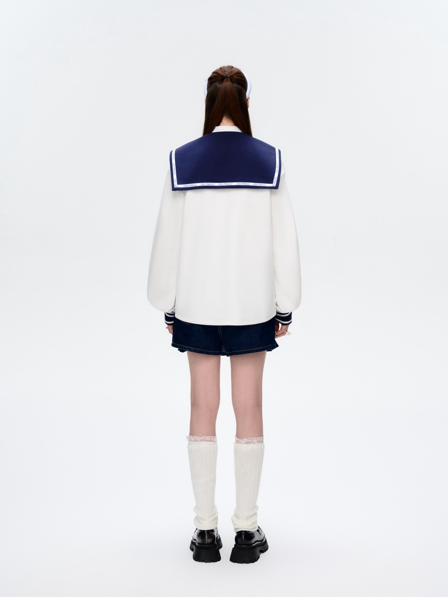 13DE MARZO Sailor Collar Long Sleeve White