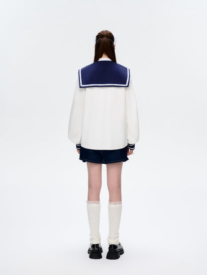 13DE MARZO Sailor Collar Long Sleeve White