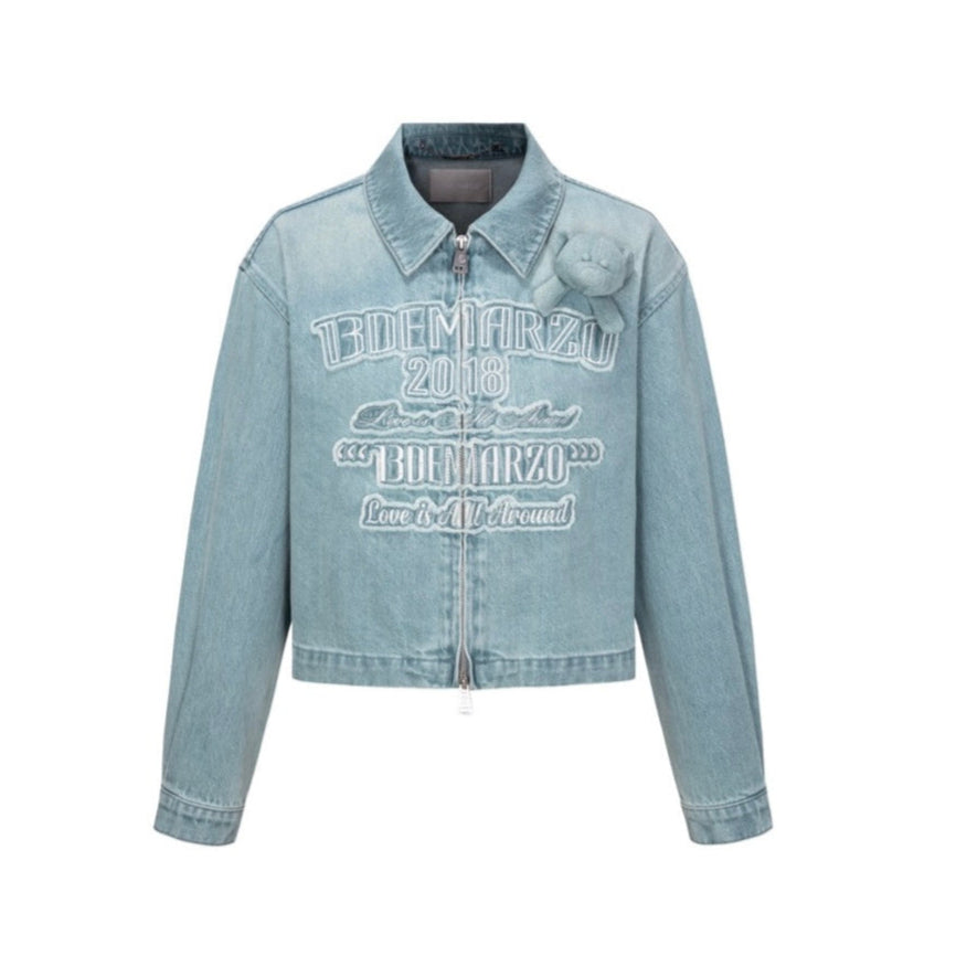 13DE MARZO Denim Frayed Embroidered Jacket Blue