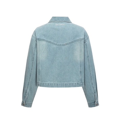 13DE MARZO Denim Frayed Embroidered Jacket Blue