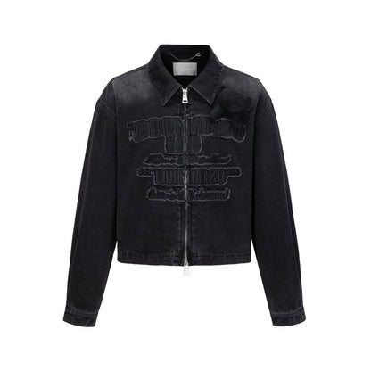 13DE MARZO Denim Frayed Embroidered Jacket Black