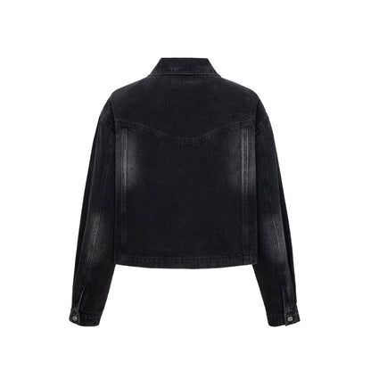 13DE MARZO Denim Frayed Embroidered Jacket Black