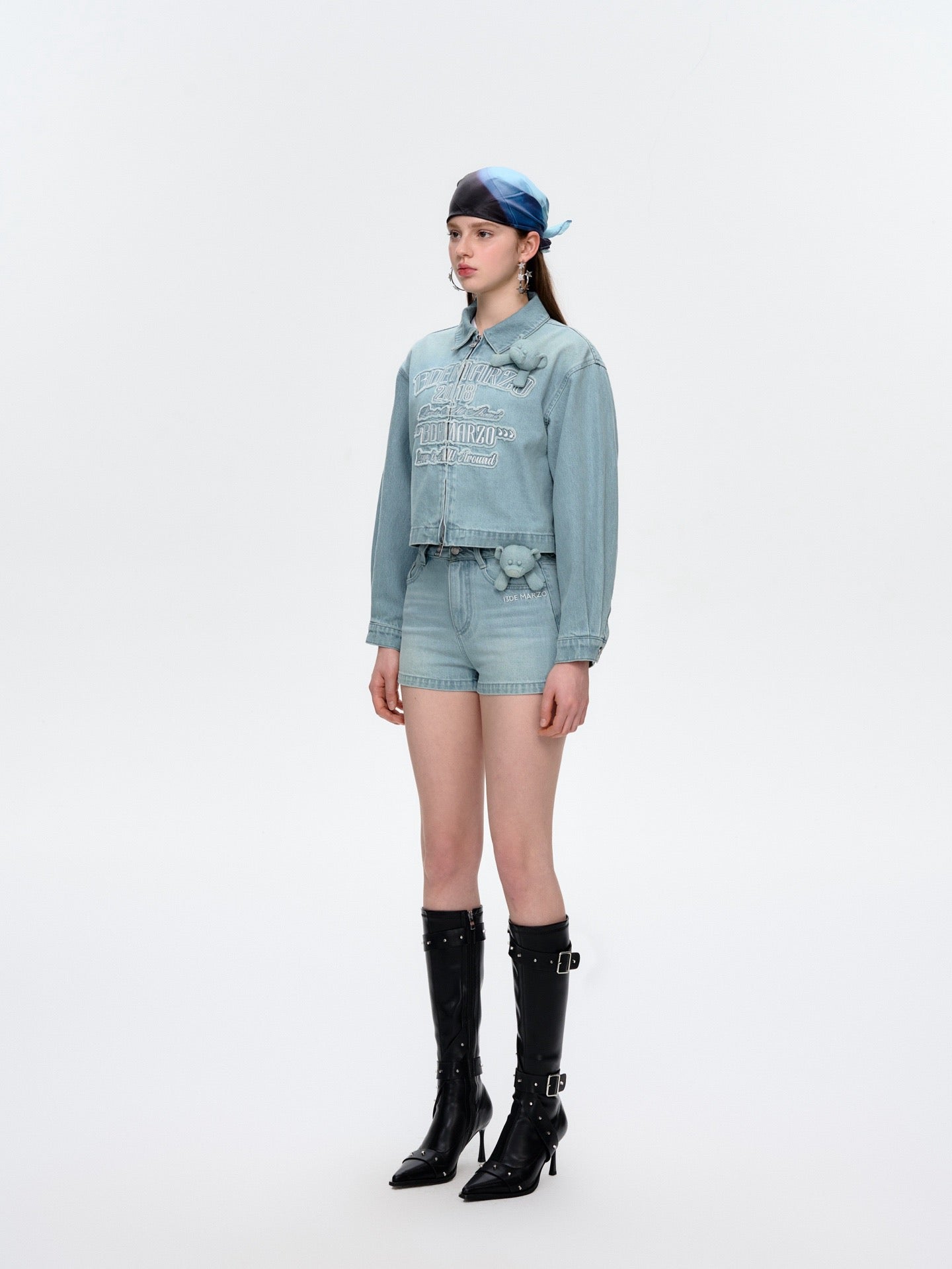 13DE MARZO Denim Frayed Embroidered Jacket Blue