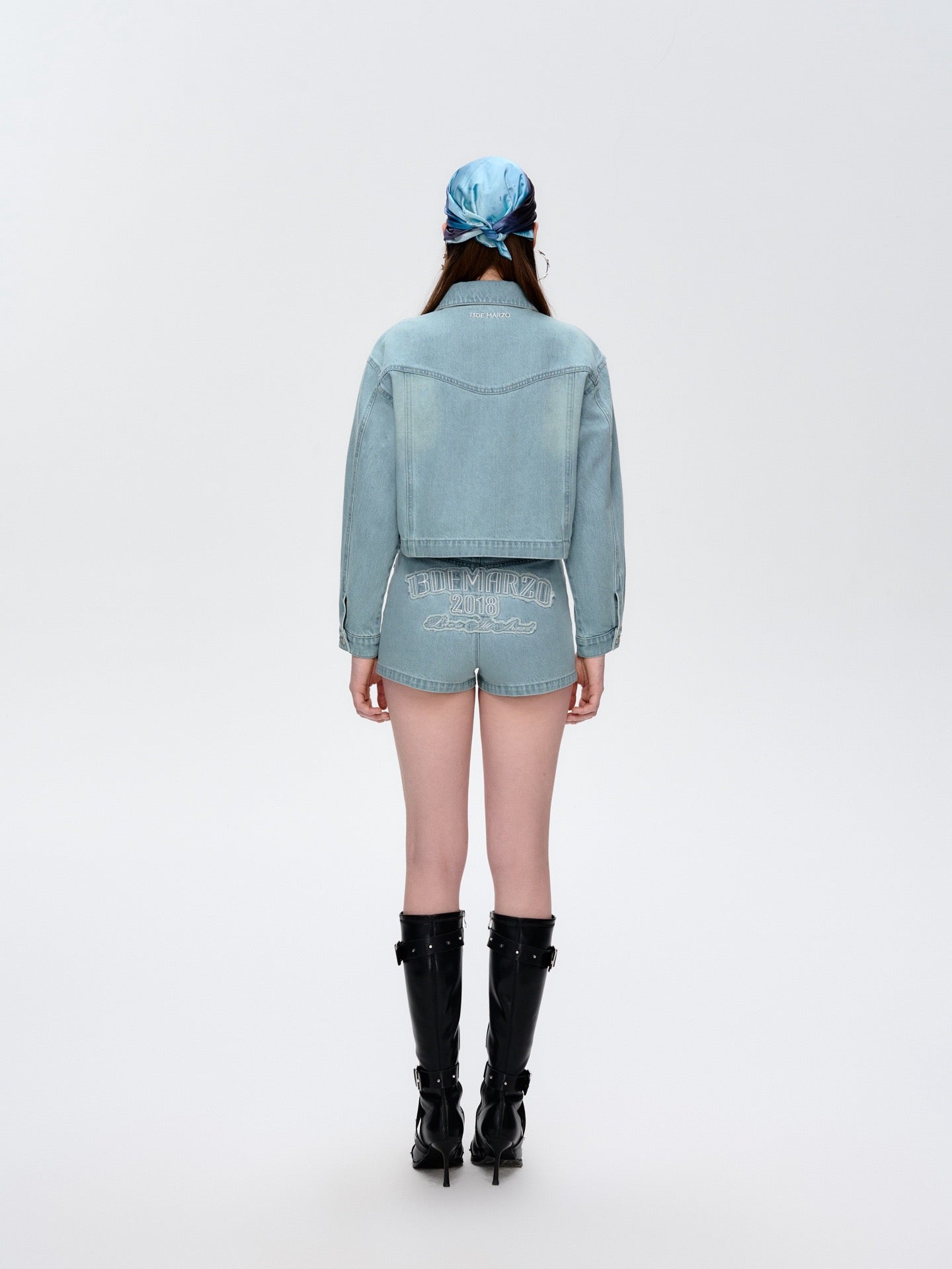 13DE MARZO Denim Frayed Embroidered Jacket Blue