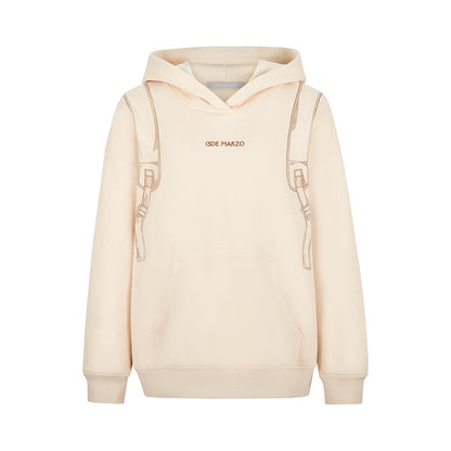 13DE MARZO Bear Backpack Print Hoodie Beige