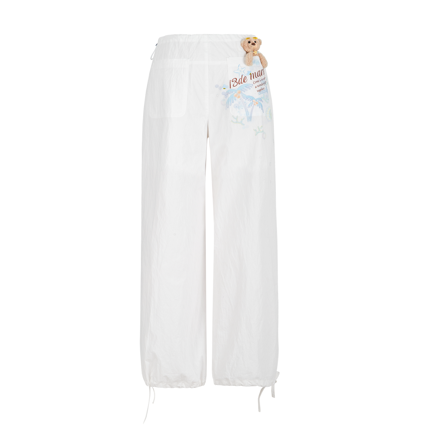 13DE MARZO Hawaii Bear Drawstring Pants White