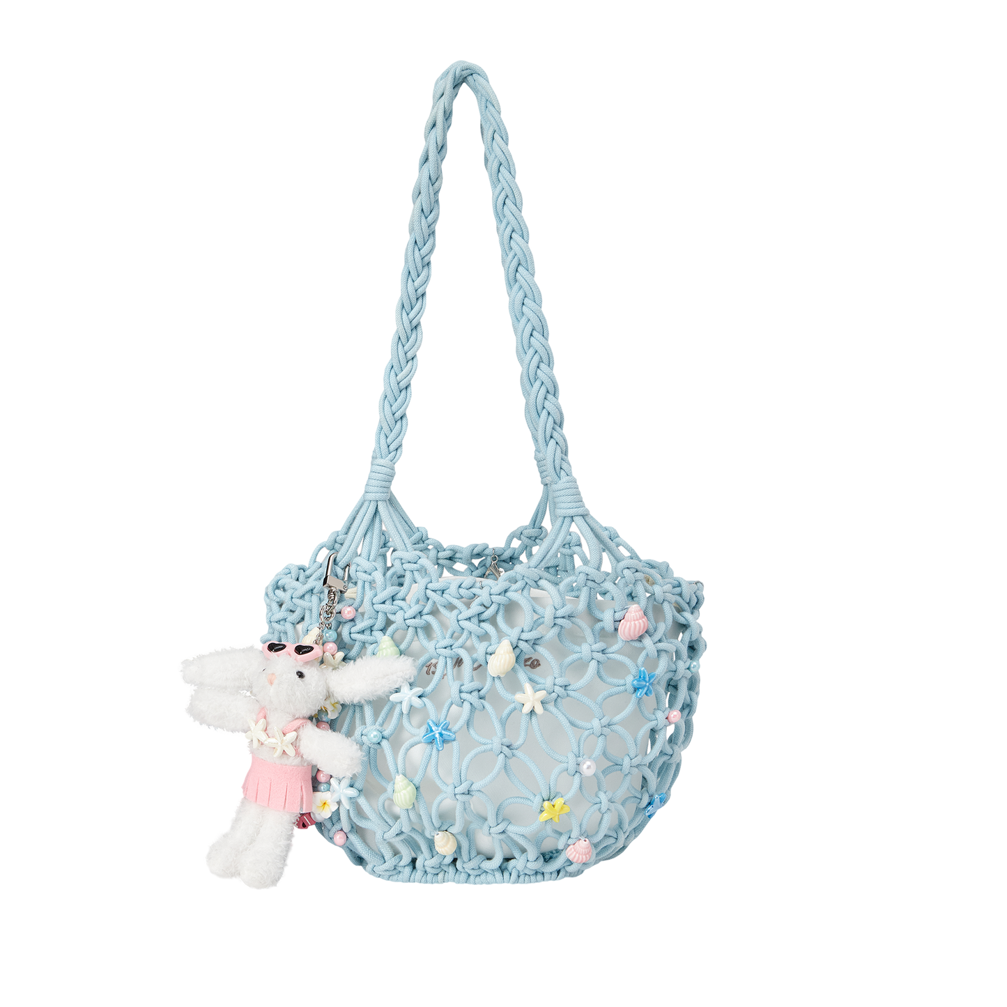 13DE MARZO Island Style Shells Knitted Bag Blue