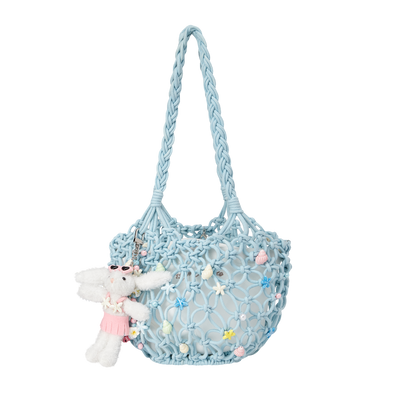 13DE MARZO Island Style Shells Knitted Bag Blue