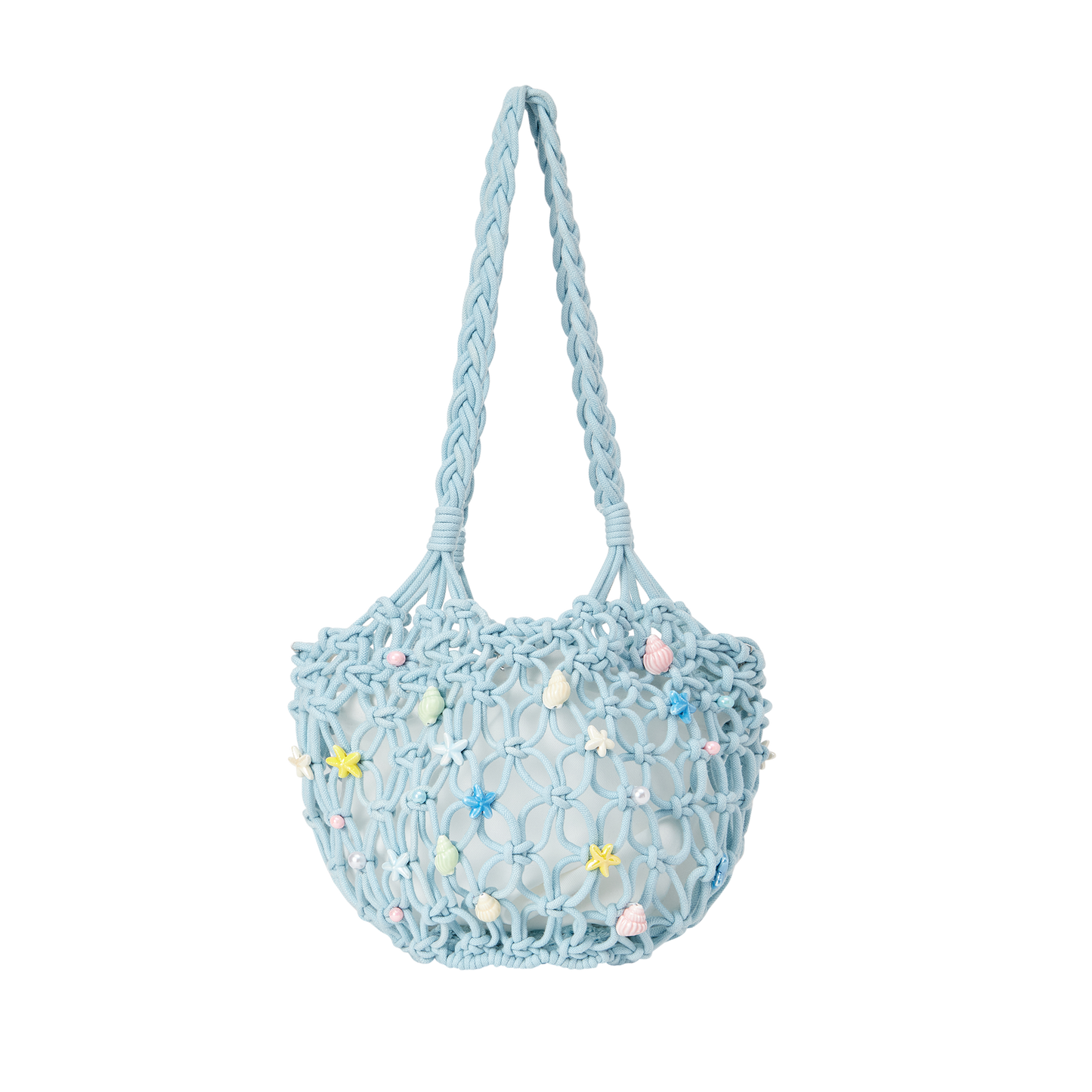13DE MARZO Island Style Shells Knitted Bag Blue