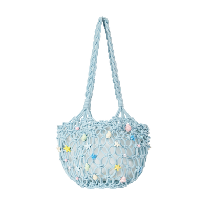 13DE MARZO Island Style Shells Knitted Bag Blue