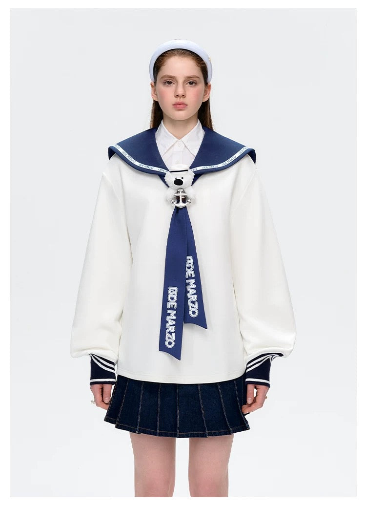 13DE MARZO Sailor Collar Long Sleeve White