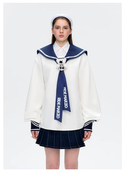 13DE MARZO Sailor Collar Long Sleeve White