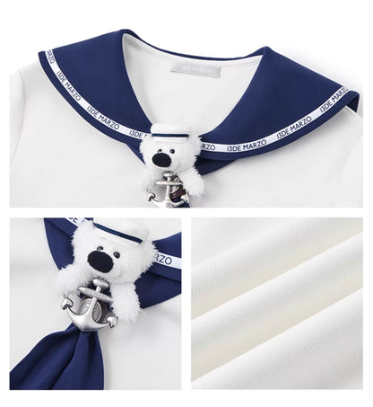 13DE MARZO Sailor Collar Long Sleeve White