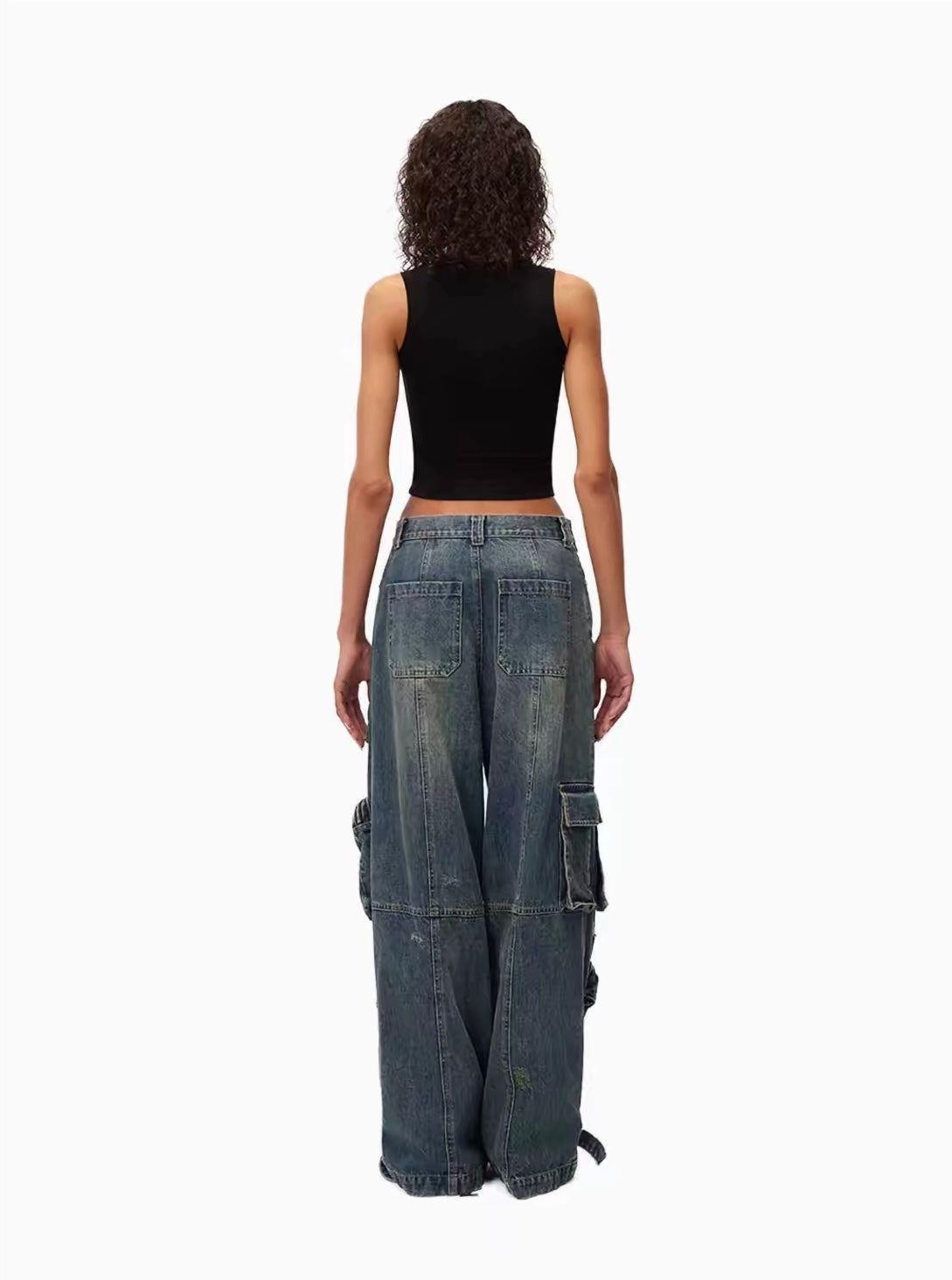 Ann Andelman Multi-Pocket Heavyweight Washed Denim Cargo Pants