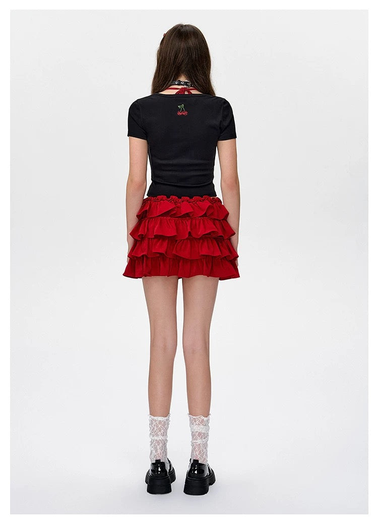 13DE MARZO Bear Cherry Bowknot Tee Black