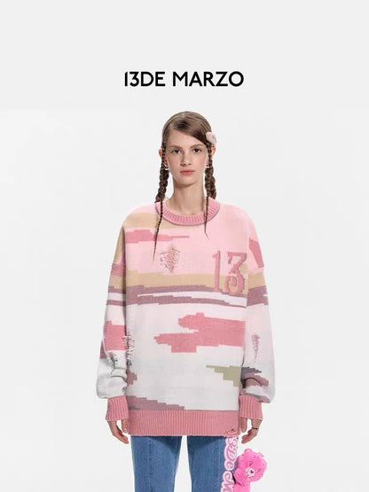 13DE MARZO Mosaic Scene Sweater Primrose Pink