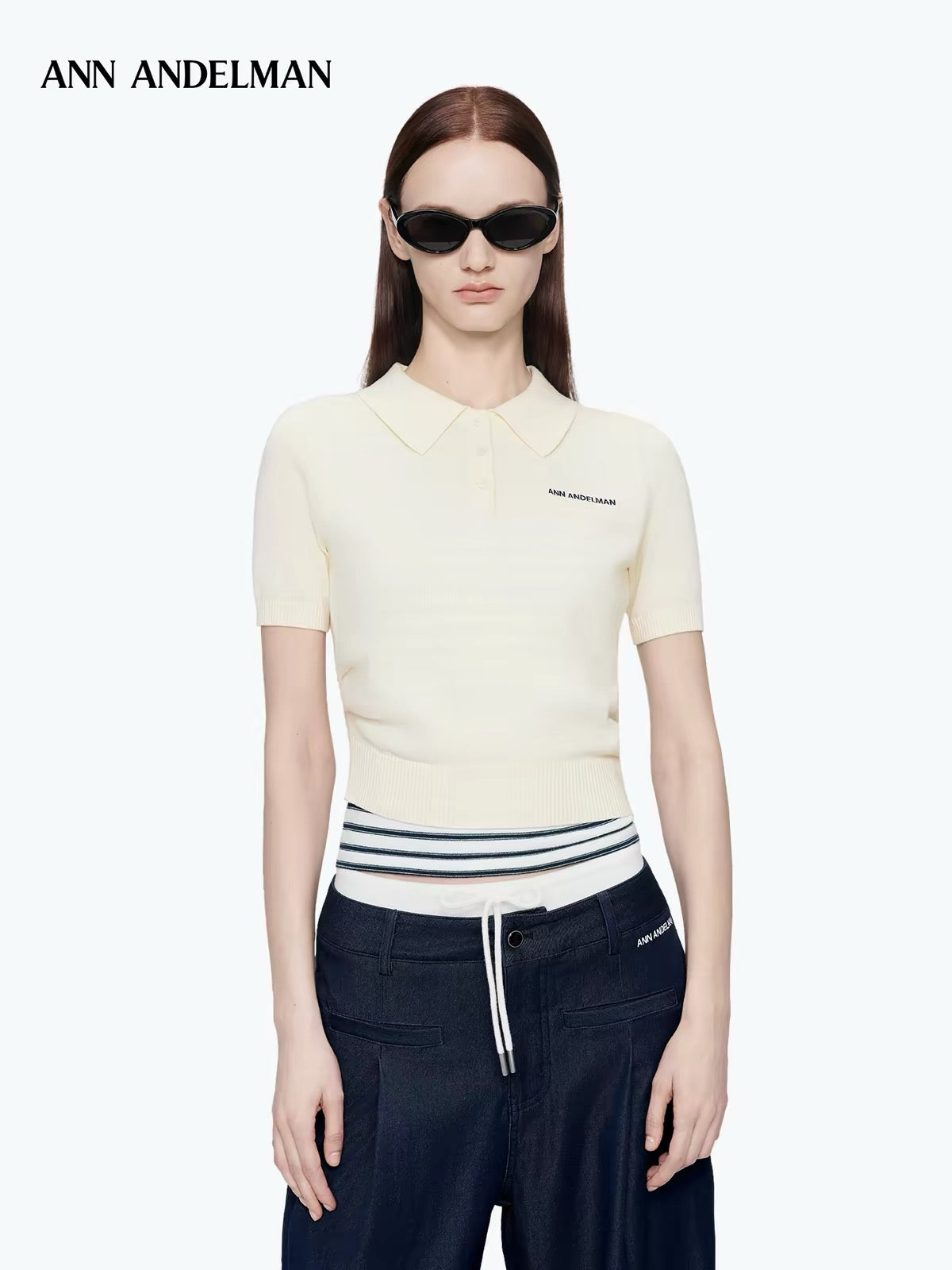 Ann Andelman Beige Striped Faux Two-piece POLO