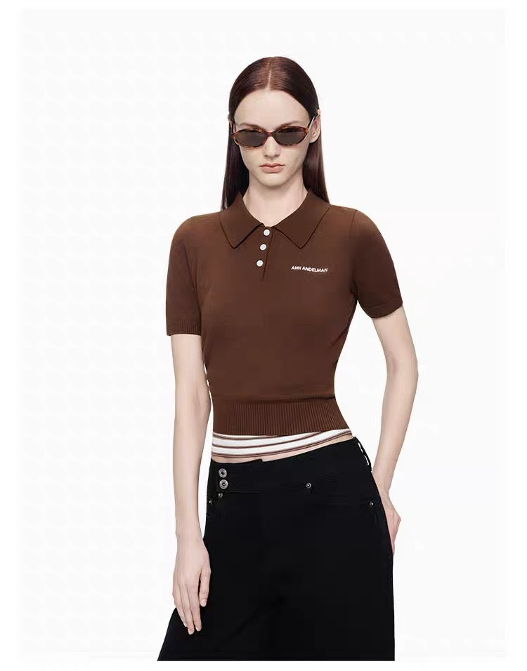 Ann Andelman Brown Striped Faux Two-piece POLO