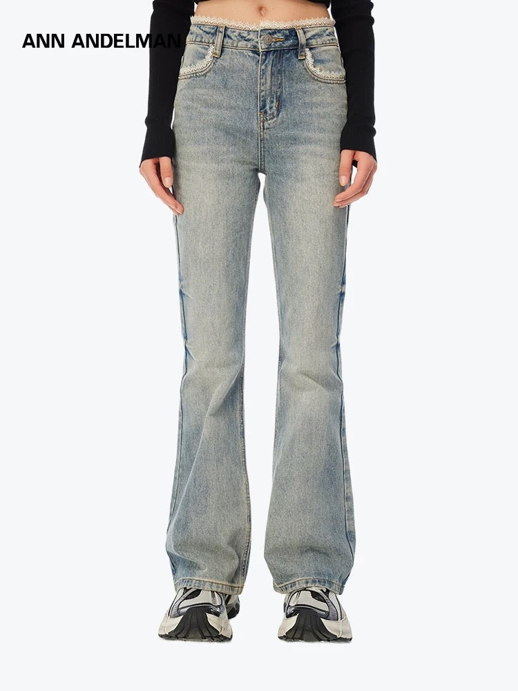 Ann Andelman Blue Retro Slim Lace Flared Jeans