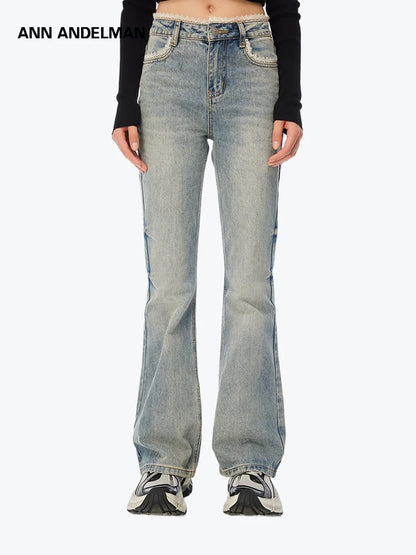 Ann Andelman Blue Retro Slim Lace Flared Jeans