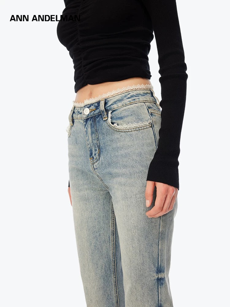 Ann Andelman Blue Retro Slim Lace Flared Jeans