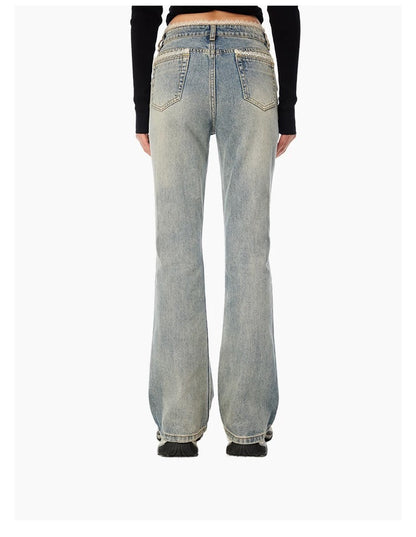 Ann Andelman Blue Retro Slim Lace Flared Jeans