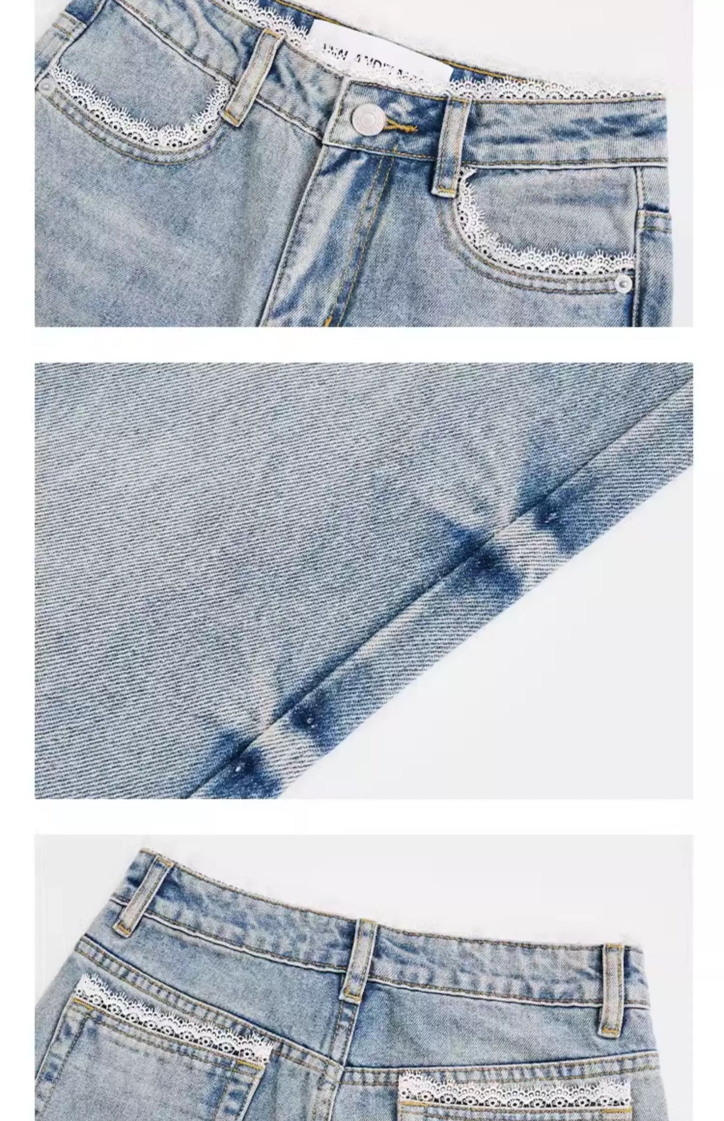 Ann Andelman Blue Retro Slim Lace Flared Jeans