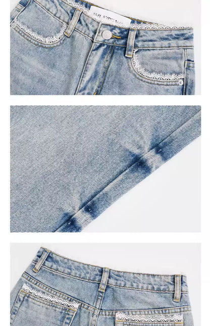 Ann Andelman Blue Retro Slim Lace Flared Jeans